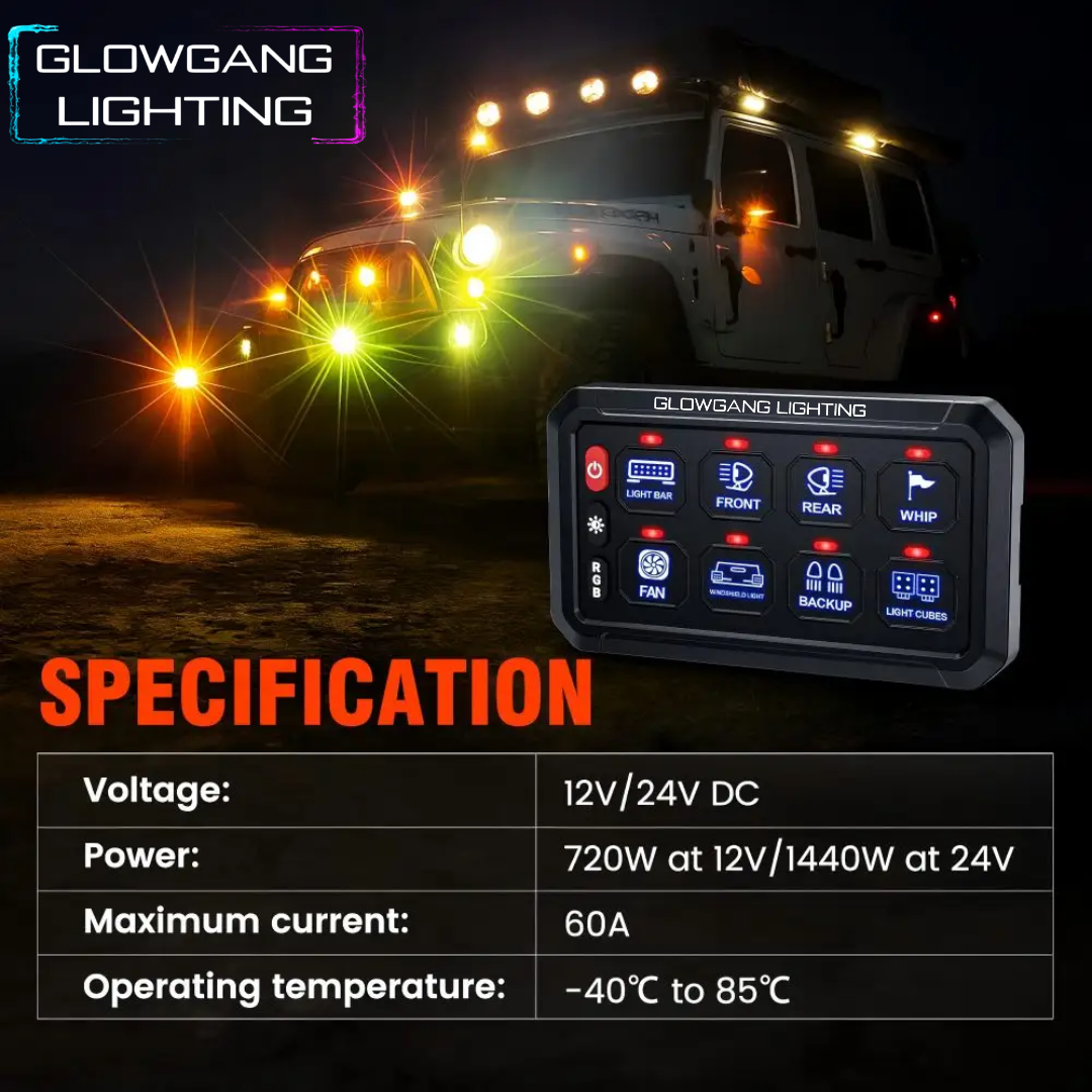 UNIVERSAL 8 GANG BLUETOOTH RGB AUXILIARY SWITCH PANEL