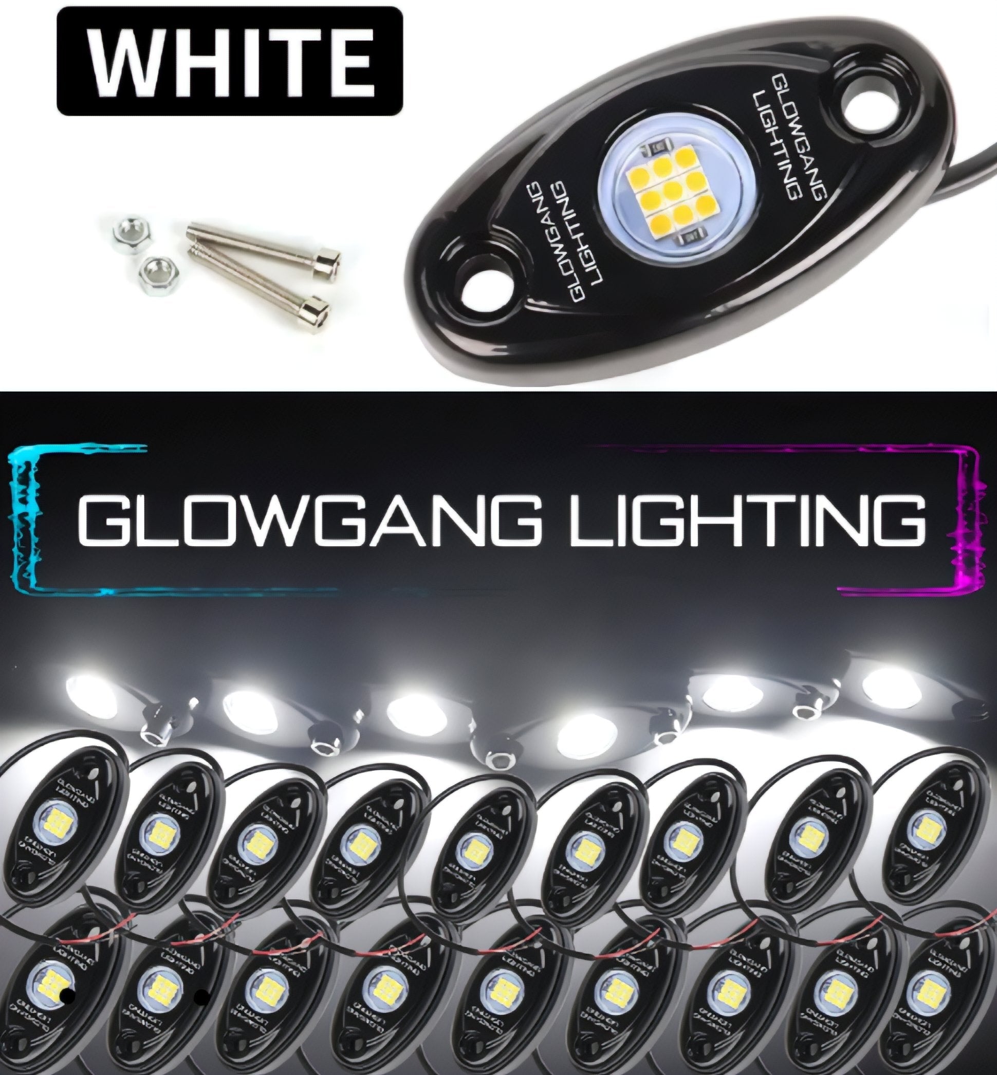 GLOWGANG 9 LED BRIGHT PURE WHITE ROCK LIGHT POD