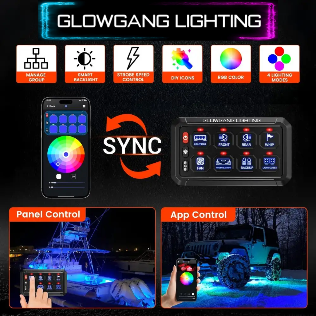 UNIVERSAL 8 GANG BLUETOOTH RGB AUXILIARY SWITCH PANEL